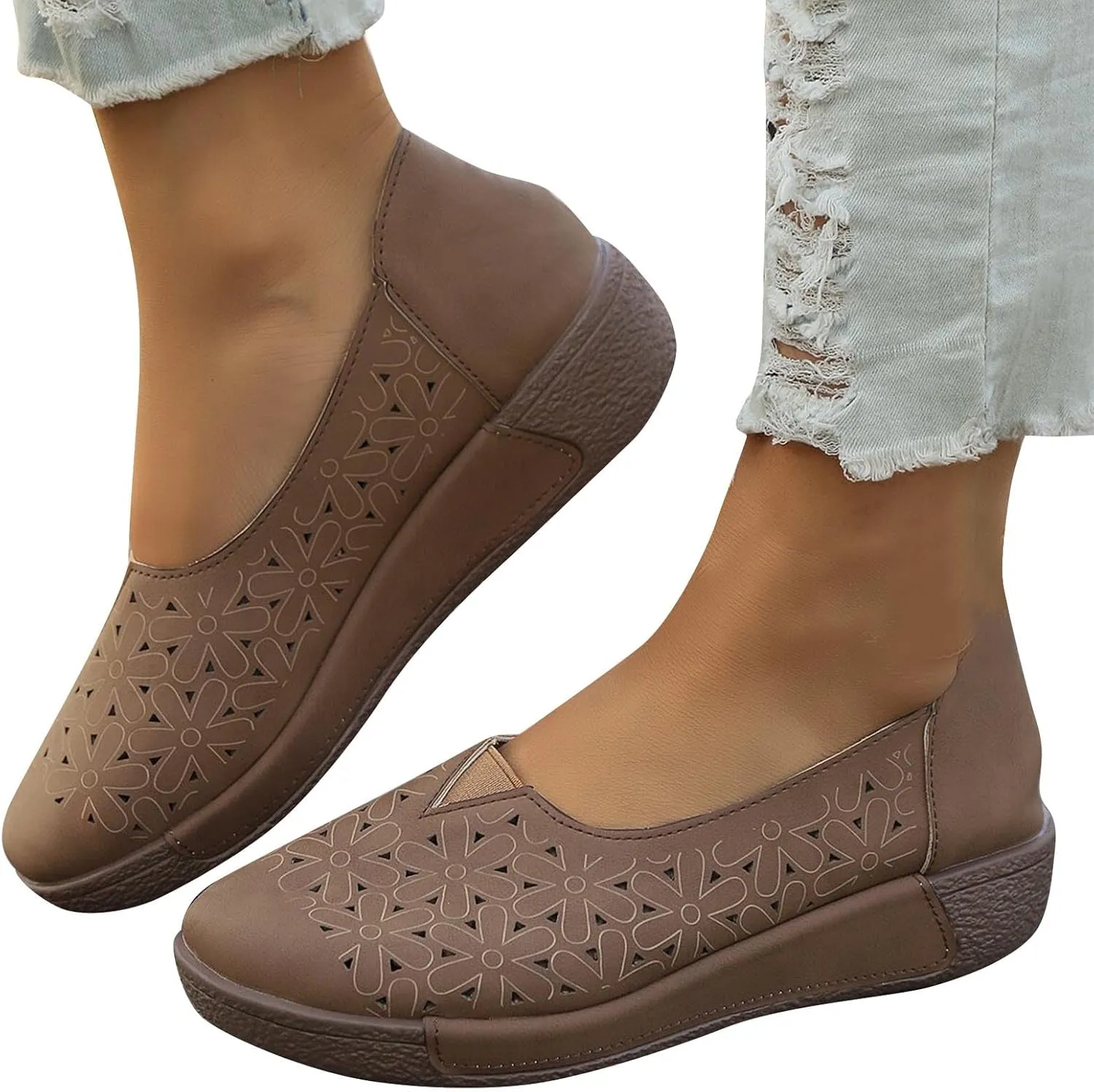 Women's Summer Sandals Large Size Hollow Out Flowers Single Shoes Comfortable One Foot Stirrups Soft Flat Shoes