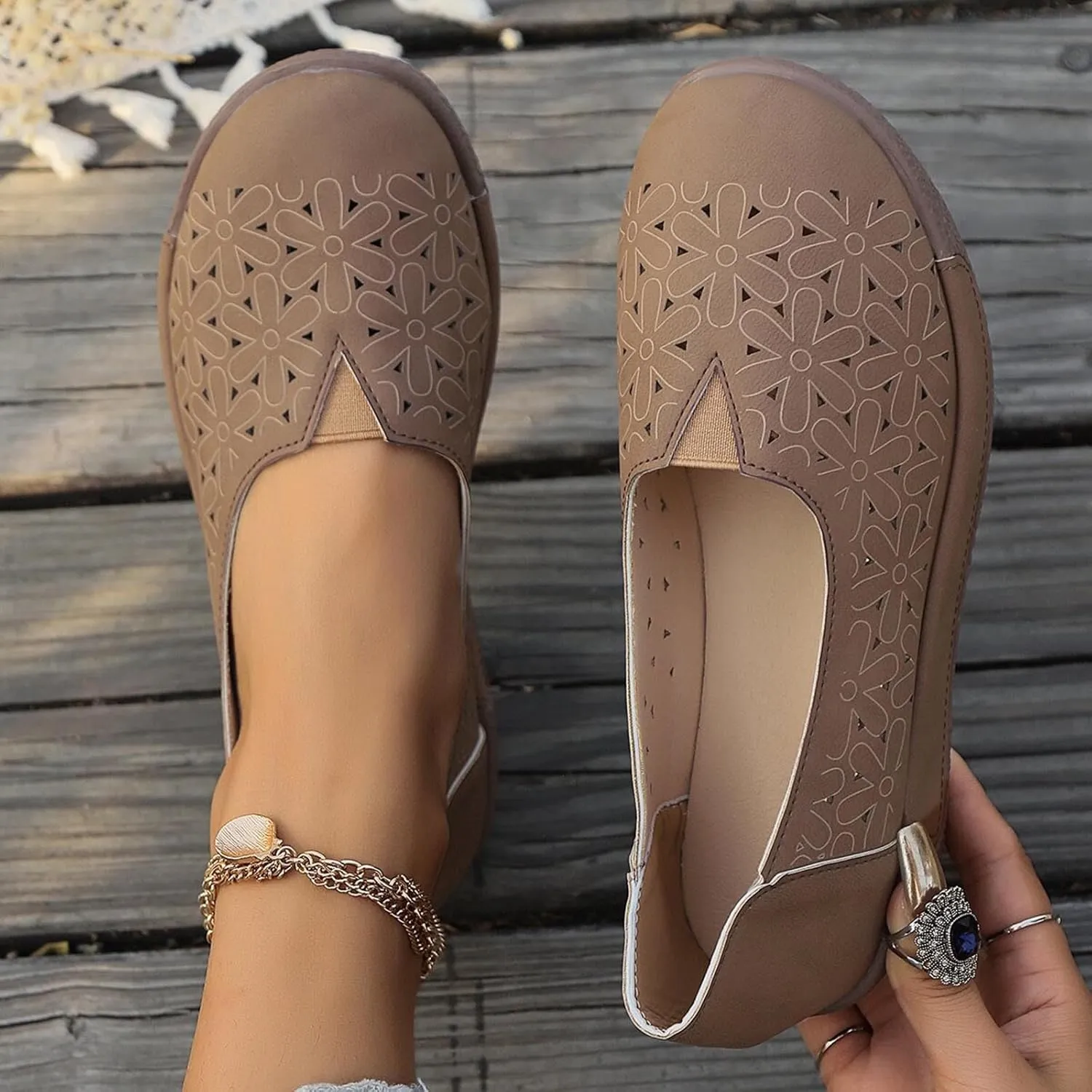 Women's Summer Sandals Large Size Hollow Out Flowers Single Shoes Comfortable One Foot Stirrups Soft Flat Shoes