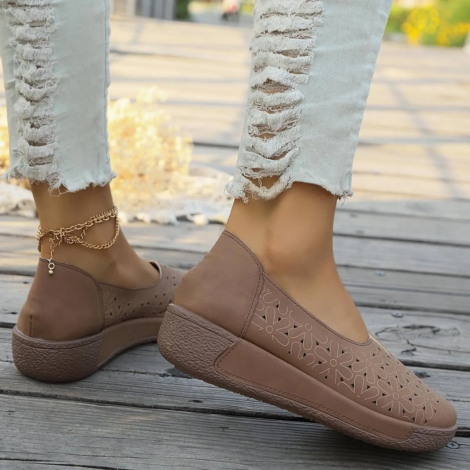 Women's Summer Sandals Large Size Hollow Out Flowers Single Shoes Comfortable One Foot Stirrups Soft Flat Shoes