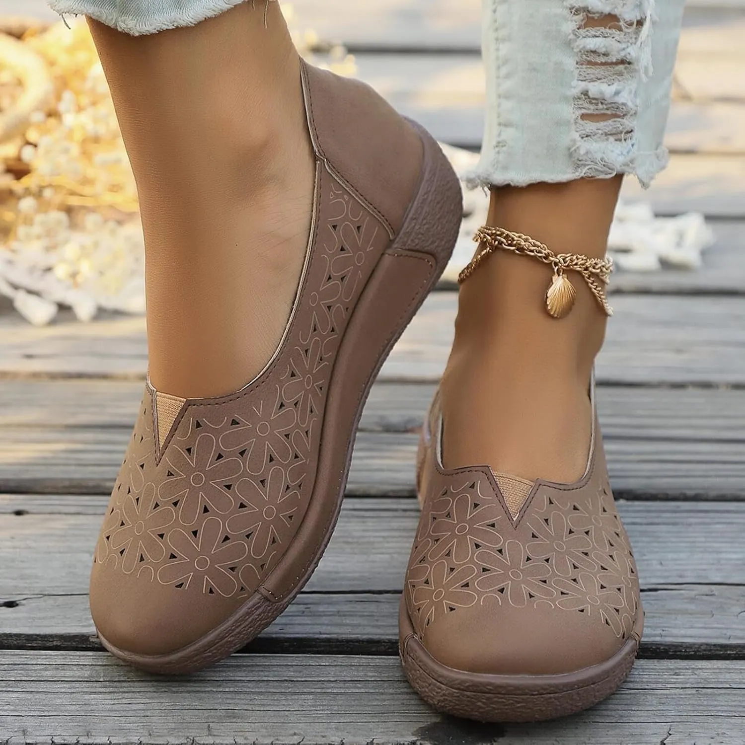 Women's Summer Sandals Large Size Hollow Out Flowers Single Shoes Comfortable One Foot Stirrups Soft Flat Shoes
