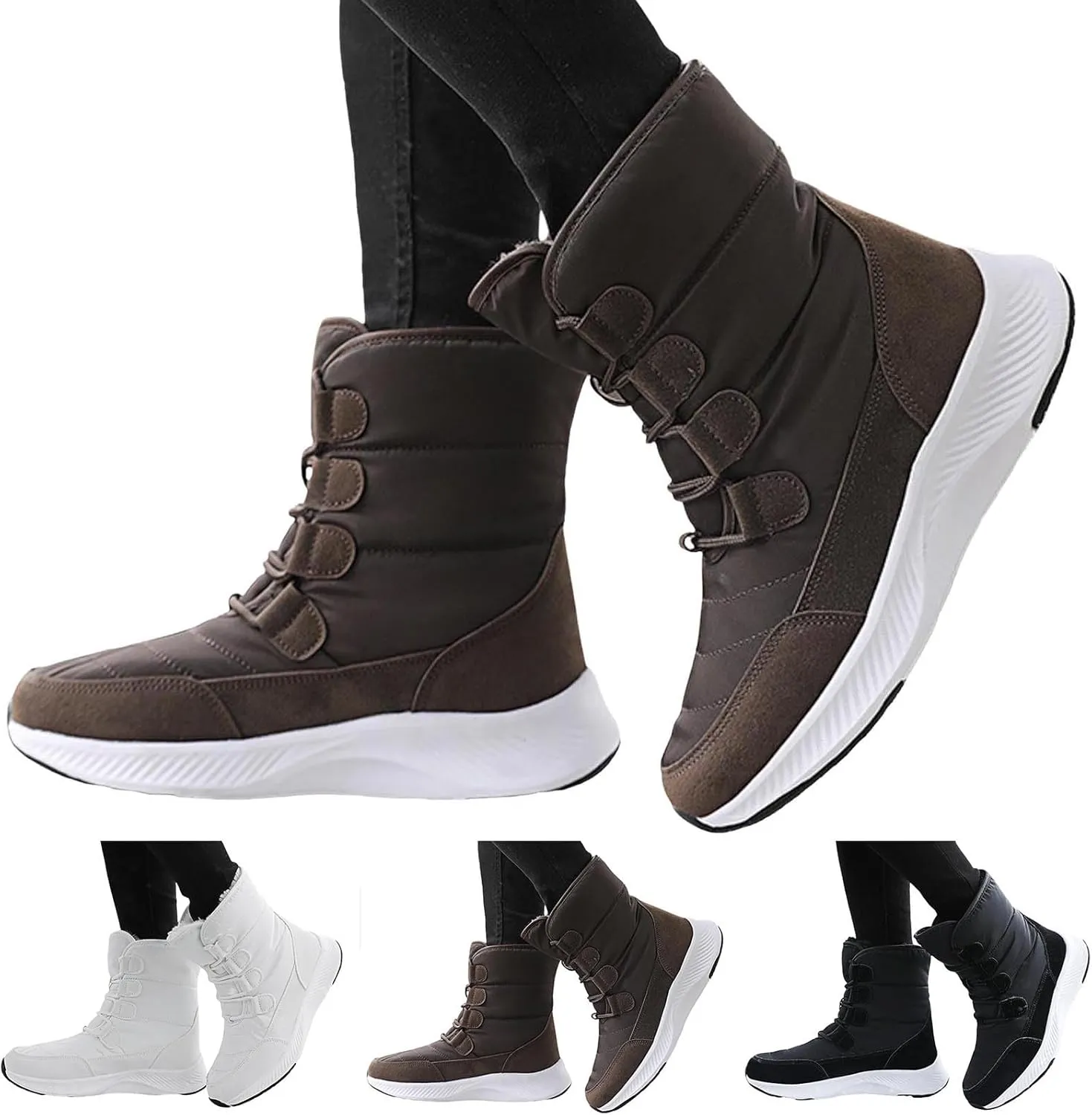 Women's Thick Bottom Snow Boots Winter Plus Velvet Warm Snow Boots Solid Non Slip Insulated Winter Snow Boots