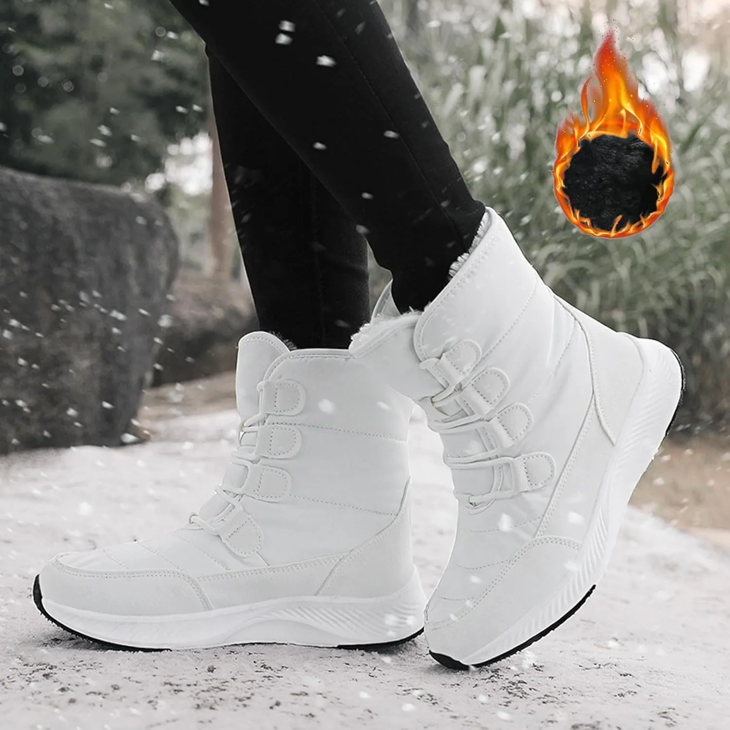 Women's Thick Bottom Snow Boots Winter Plus Velvet Warm Snow Boots Solid Non Slip Insulated Winter Snow Boots