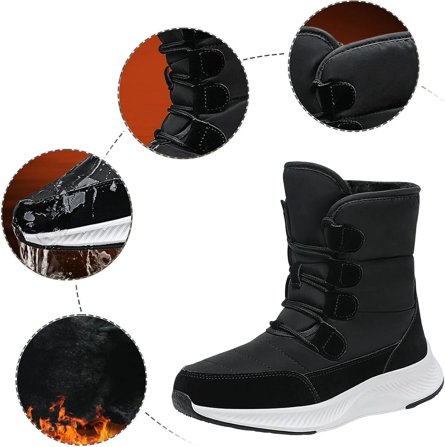Women's Thick Bottom Snow Boots Winter Plus Velvet Warm Snow Boots Solid Non Slip Insulated Winter Snow Boots