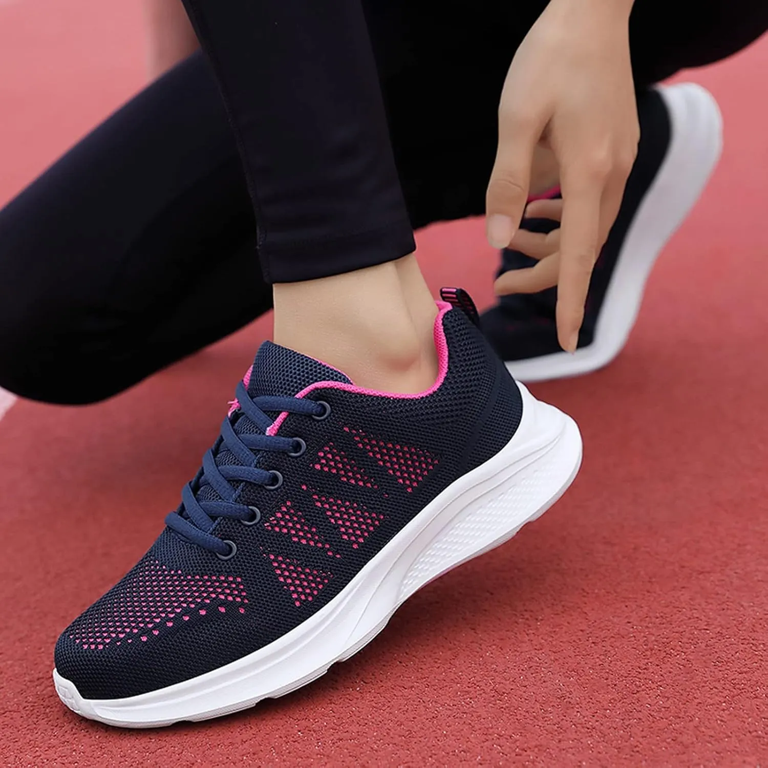 Womens Walking Shoes Slip On Lightweight Casual Runing Sneakers Breathable Flat Lace Up Non Slip Tennis Shoes