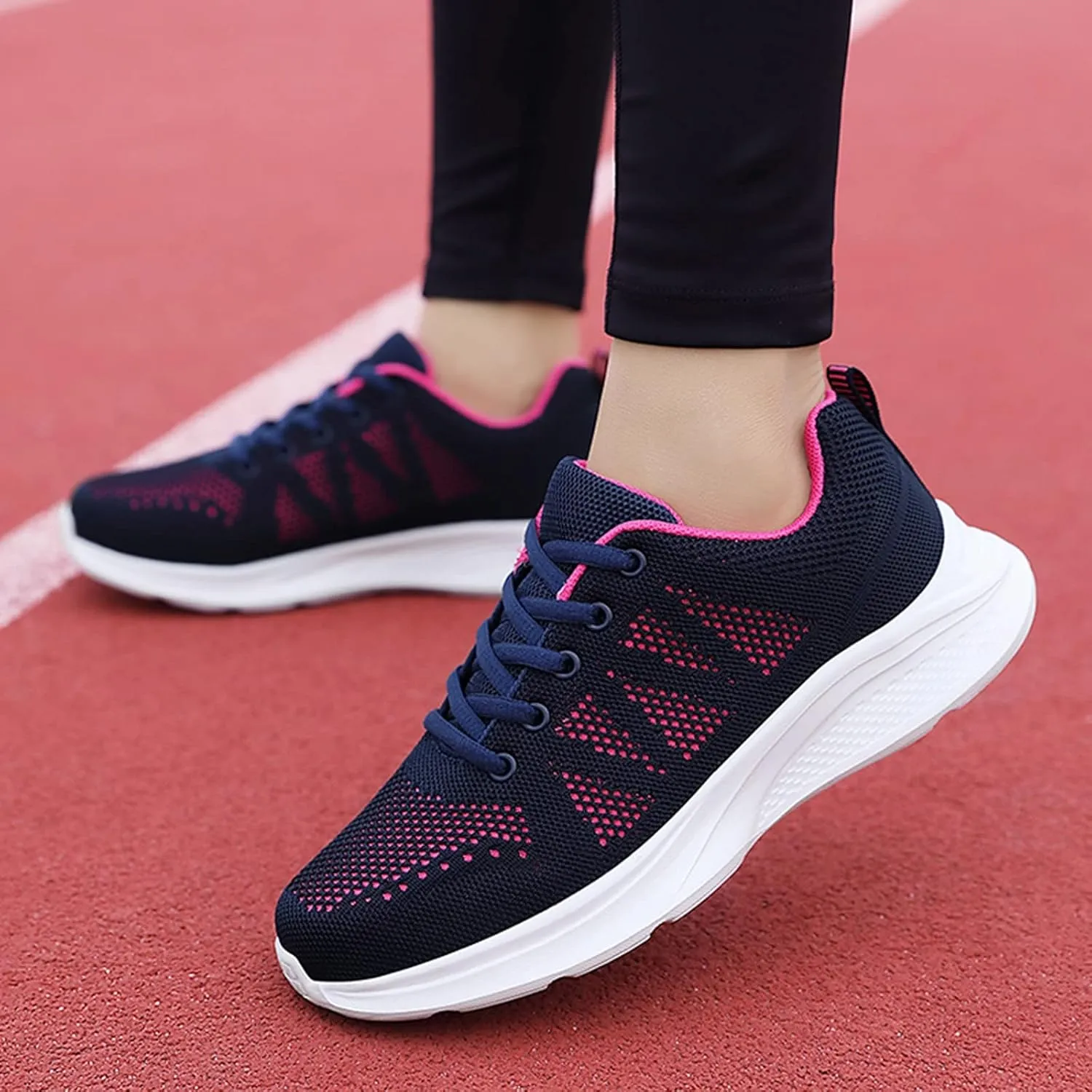 Womens Walking Shoes Slip On Lightweight Casual Runing Sneakers Breathable Flat Lace Up Non Slip Tennis Shoes