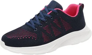 Womens Walking Shoes Slip On Lightweight Casual Runing Sneakers Breathable Flat Lace Up Non Slip Tennis Shoes