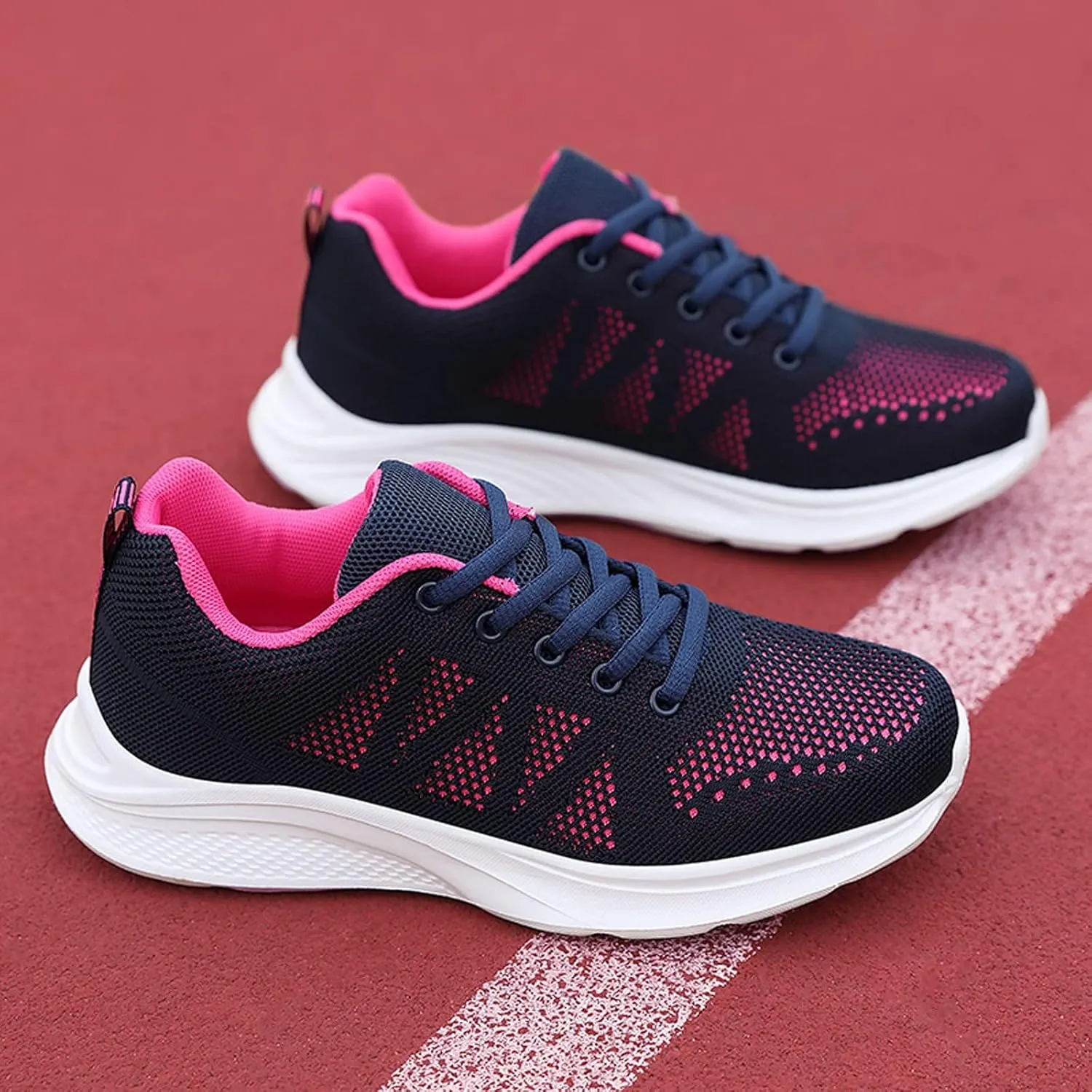 Womens Walking Shoes Slip On Lightweight Casual Runing Sneakers Breathable Flat Lace Up Non Slip Tennis Shoes