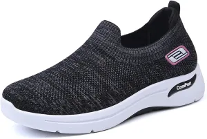 Womens Walking Sneakers Ladies Elastic Low Top Flats Lightweight Breathe Mesh Fashion Sneakers Woven Orthopedic Breathable Soft Shoes Comfortable Casual Sneaker Go Walking Slip on Shoes