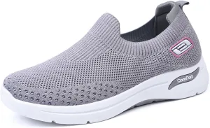 Womens Walking Sneakers Ladies Elastic Low Top Flats Lightweight Breathe Mesh Fashion Sneakers Woven Orthopedic Breathable Soft Shoes Comfortable Casual Sneaker Go Walking Slip on Shoes