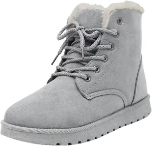 Womens Warm Plush Lined Winter Snow Boots for Women Lace Up Side Zipper Mid-Calf Fashion Booties