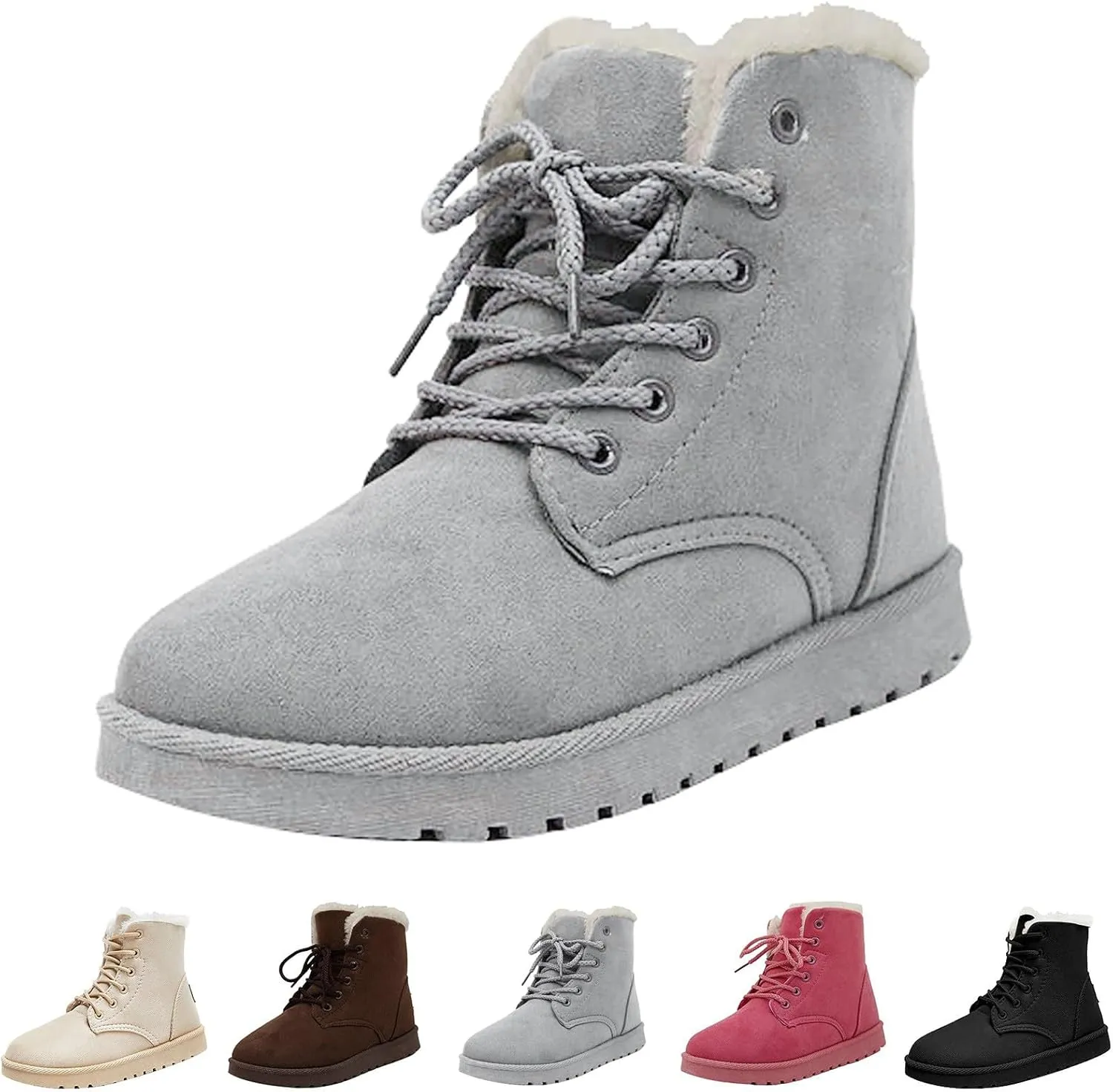 Womens Warm Plush Lined Winter Snow Boots for Women Lace Up Side Zipper Mid-Calf Fashion Booties