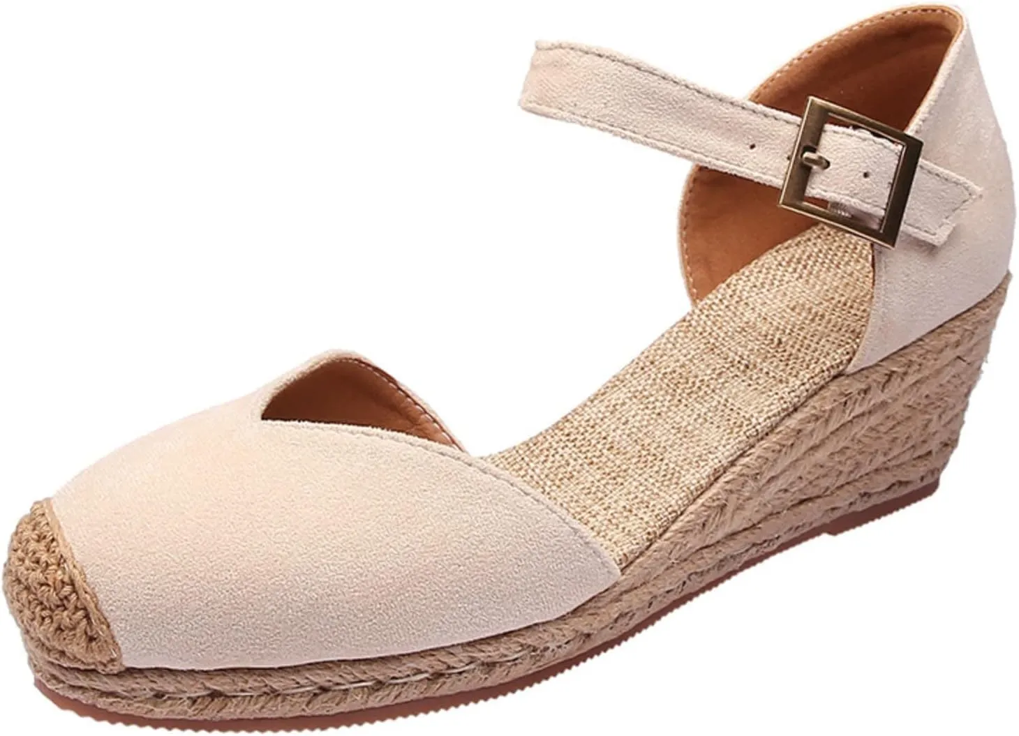 Womenyiaor Sandals for Women 2025 Dressy, Womens Closed Toe Espadrilles Wedge Sandals Ankle Strap Platform Sandals Low Wedge Heels Comfortable Summer Dress Shoes (B-Beige, 6.5)