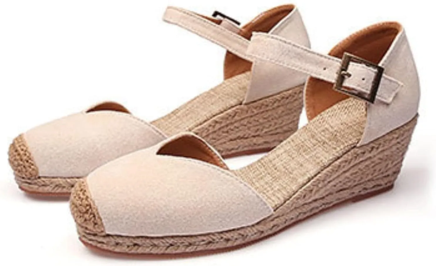 Womenyiaor Sandals for Women 2025 Dressy, Womens Closed Toe Espadrilles Wedge Sandals Ankle Strap Platform Sandals Low Wedge Heels Comfortable Summer Dress Shoes (B-Beige, 6.5)