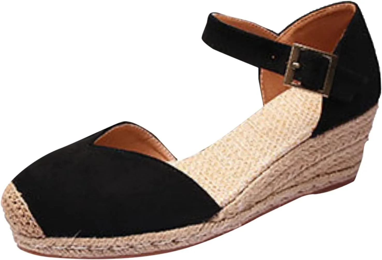 Womenyiaor Sandals for Women 2025 Dressy, Womens Closed Toe Espadrilles Wedge Sandals Ankle Strap Platform Sandals Low Wedge Heels Comfortable Summer Dress Shoes (B-Black, 6.5)