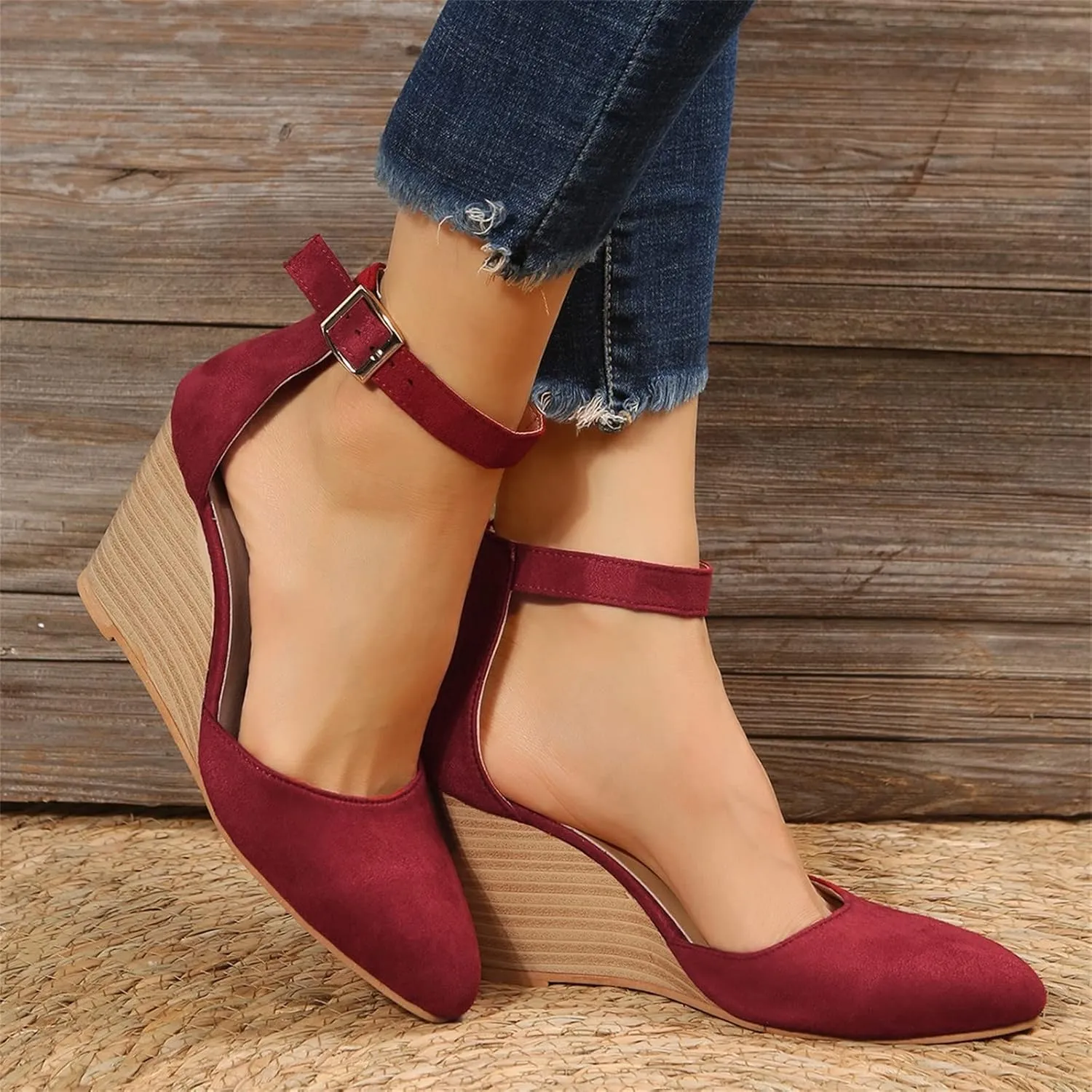 Womenyiaor Sandals for Women 2025 Dressy, Womens Closed Toe Espadrilles Wedge Sandals Ankle Strap Platform Sandals Suede Pointed Wedge Heels Comfortable Summer Dress Shoes (6.5)