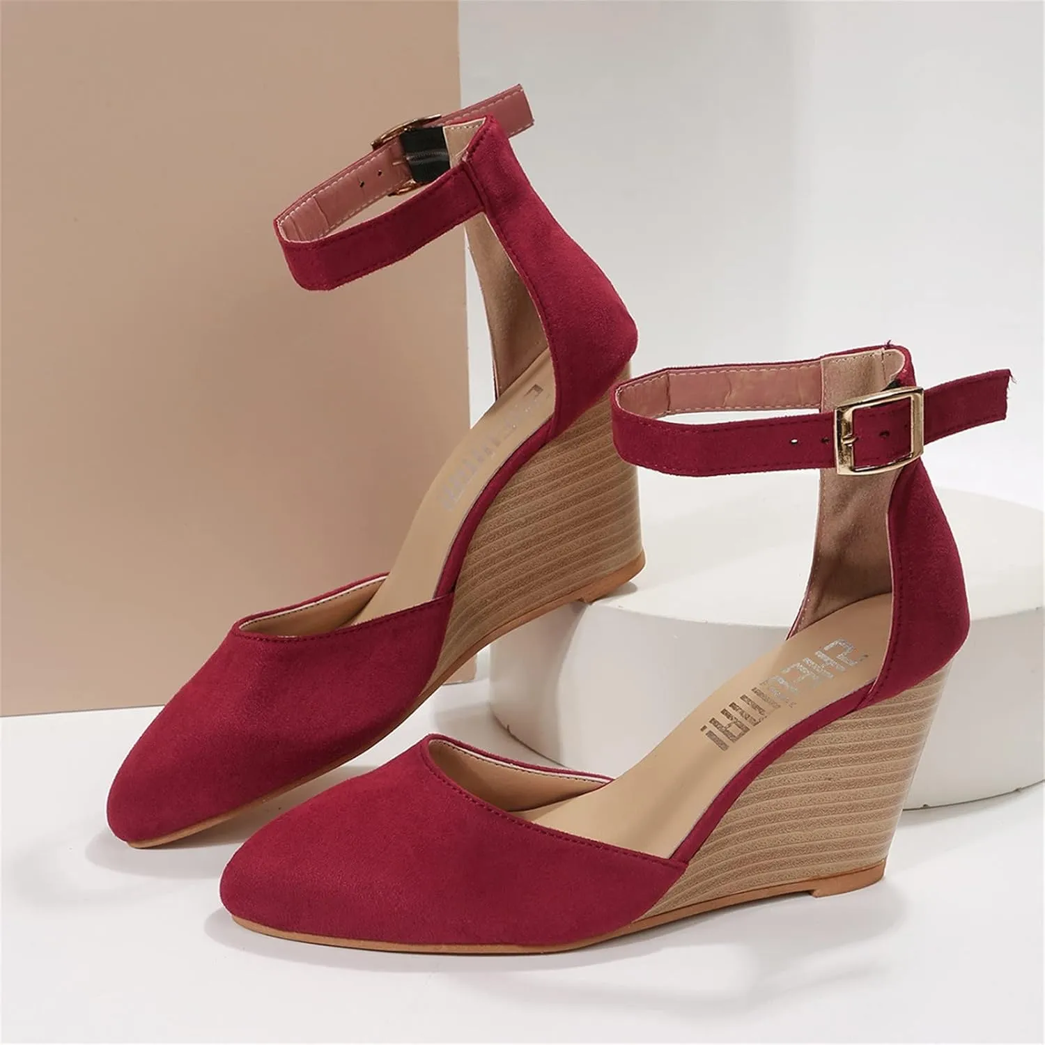 Womenyiaor Sandals for Women 2025 Dressy, Womens Closed Toe Espadrilles Wedge Sandals Ankle Strap Platform Sandals Suede Pointed Wedge Heels Comfortable Summer Dress Shoes (6.5)