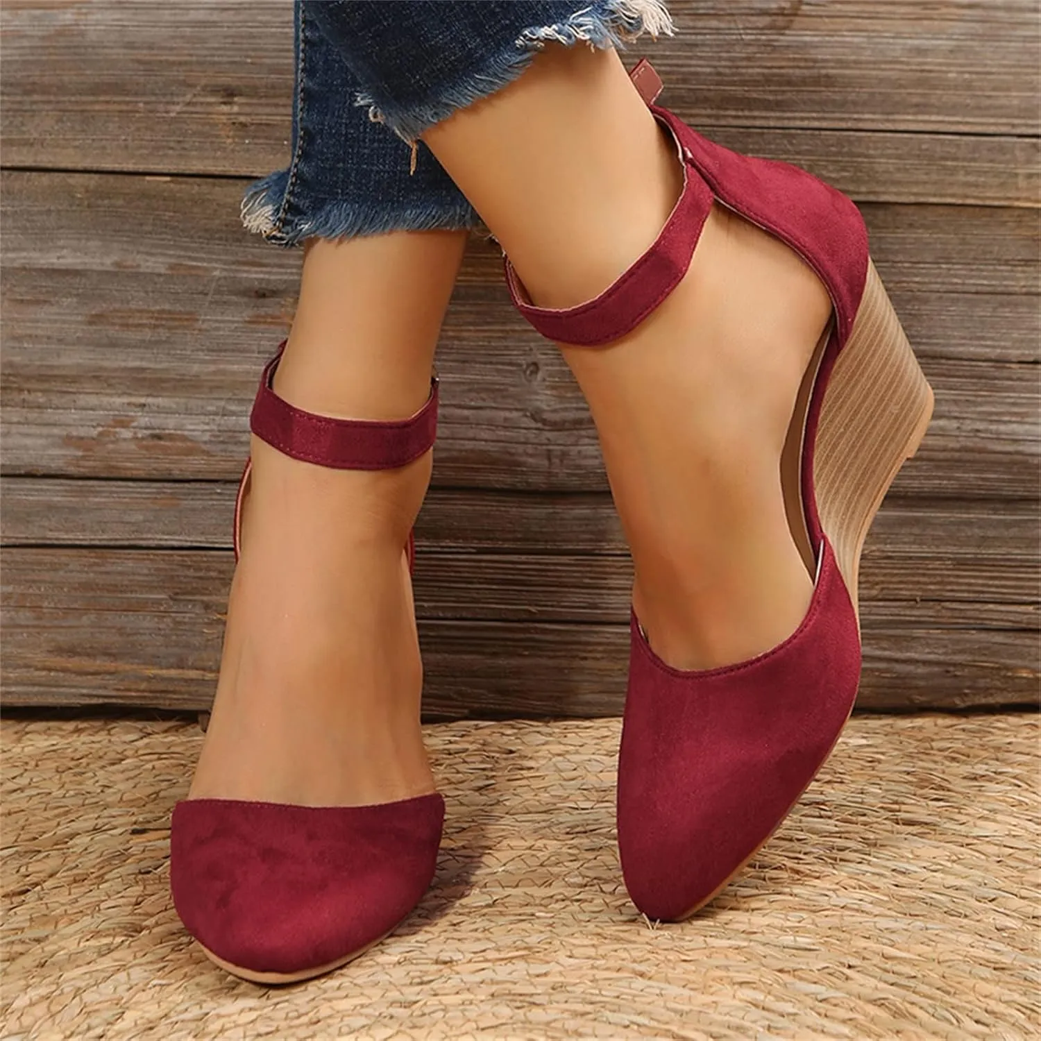 Womenyiaor Sandals for Women 2025 Dressy, Womens Closed Toe Espadrilles Wedge Sandals Ankle Strap Platform Sandals Suede Pointed Wedge Heels Comfortable Summer Dress Shoes (6.5)