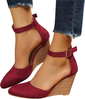 Womenyiaor Sandals for Women 2025 Dressy, Womens Closed Toe Espadrilles Wedge Sandals Ankle Strap Platform Sandals Suede Pointed Wedge Heels Comfortable Summer Dress Shoes (6.5)