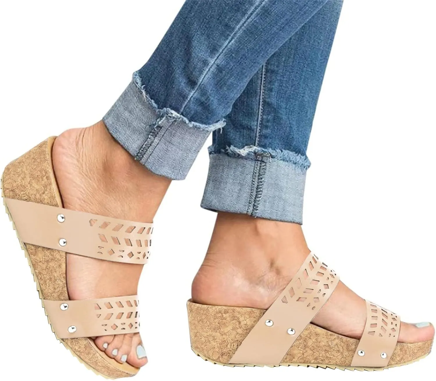 Womenyiaor Wedge Sandals Women Fashion Slip on Wedge Sandals Platform Espadrille Wedge Sandals Slippers Platform Slides Open Toe Sandals Casual Shoes Comfortable Slippers (a-Gold, 7)