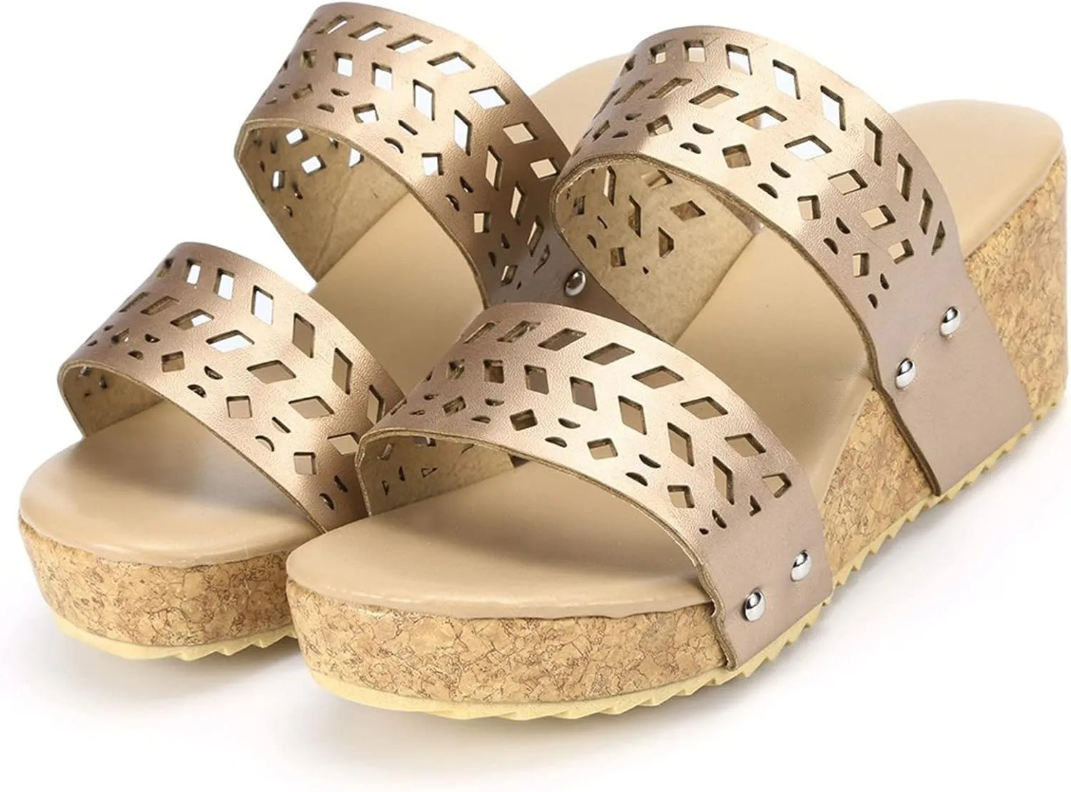 Womenyiaor Wedge Sandals Women Fashion Slip on Wedge Sandals Platform Espadrille Wedge Sandals Slippers Platform Slides Open Toe Sandals Casual Shoes Comfortable Slippers (a-Gold, 7)