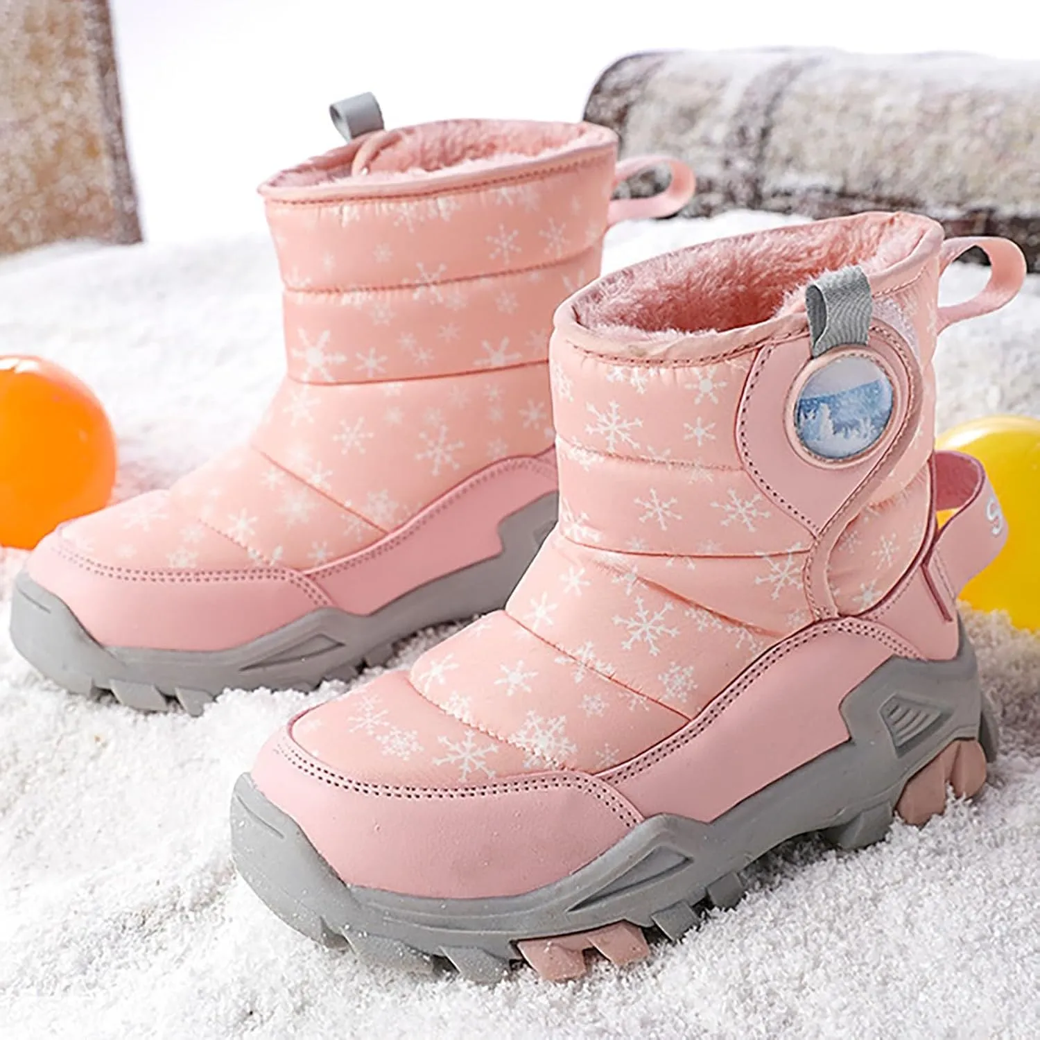 Wterproof Kids Snow Boots Girls Boys Toddlers Fleece Lined Snow Boots For Boys Insulated Non Slip Mid Calf Boots