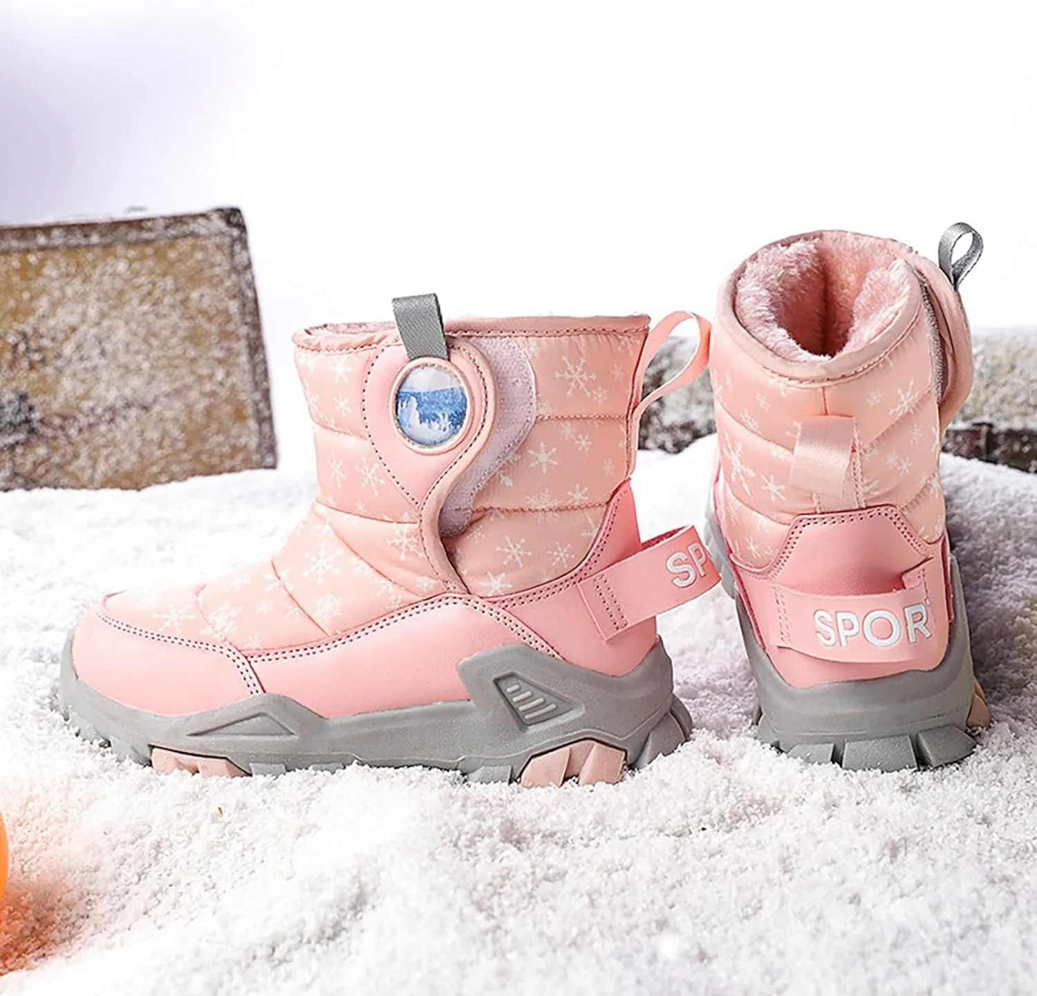 Wterproof Kids Snow Boots Girls Boys Toddlers Fleece Lined Snow Boots For Boys Insulated Non Slip Mid Calf Boots