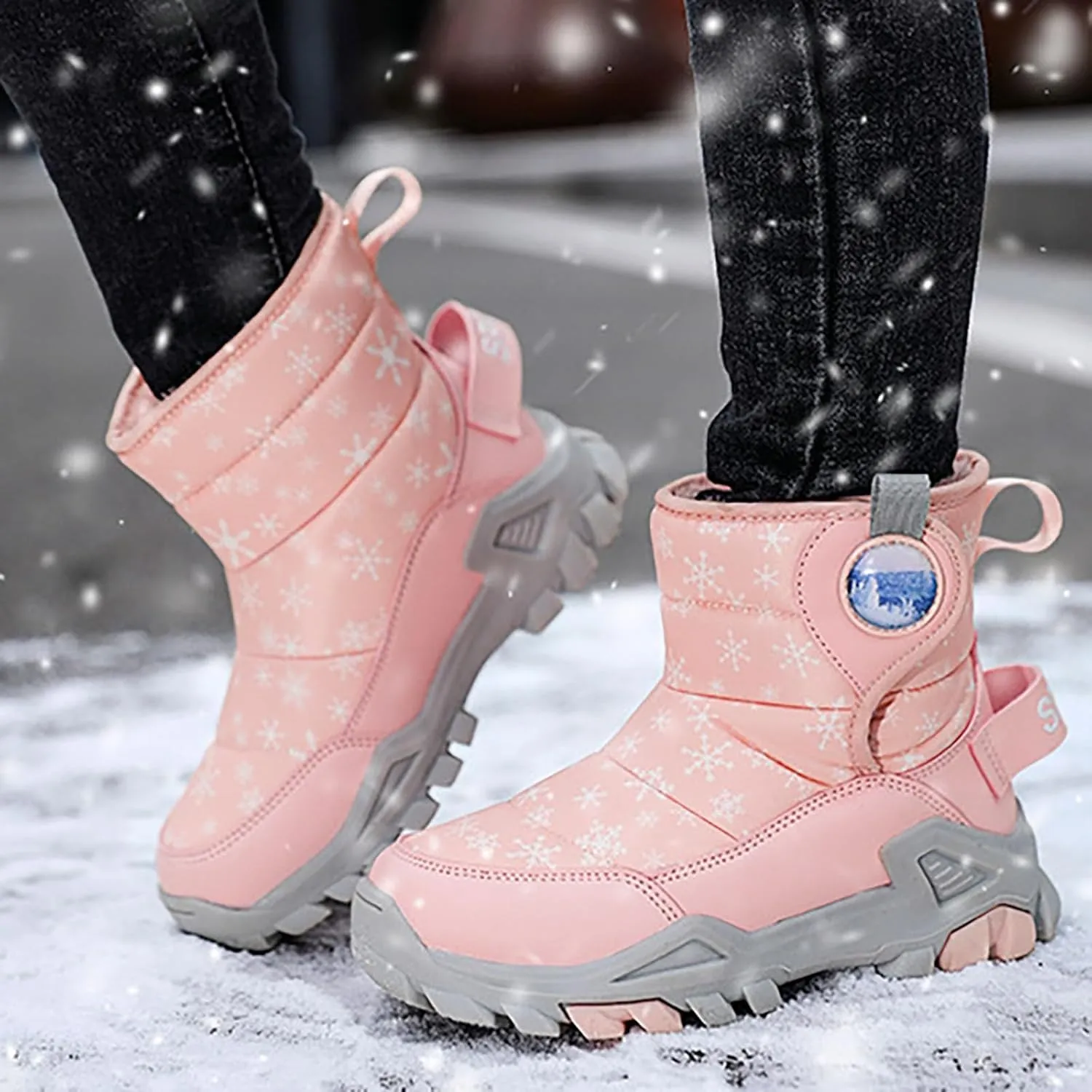 Wterproof Kids Snow Boots Girls Boys Toddlers Fleece Lined Snow Boots For Boys Insulated Non Slip Mid Calf Boots