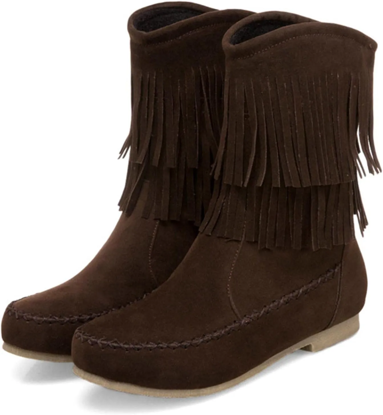 ZBYY Womens Suede Fringe Ankle Boots,Fashion Closed Toe Mid Calf Knee High Flat Dress Tassel Cowboy Short Booties